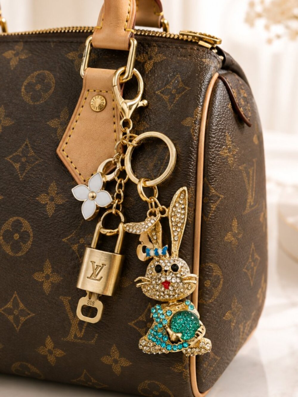 Authentic Louis Vuitton Gold Padlock 🔒 Key Set w/ Unbranded Bunny Bag Charm